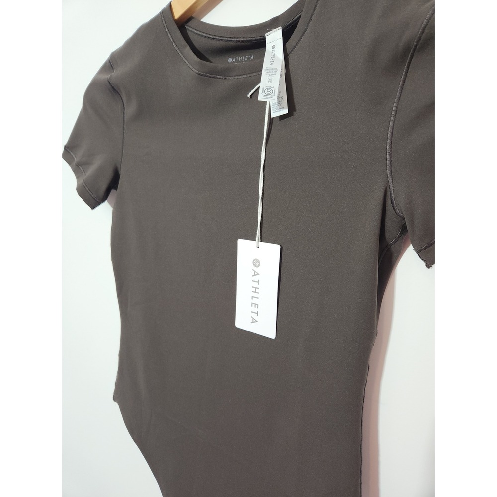 Athleta BodyMove Short Sleeve Crew Bodysuit Truffle Brown XS New - Picture 6 of 9